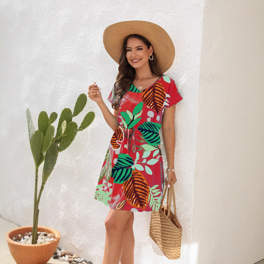 Damen Sommerliches Freizeitkleid mit floralem Muster und Taillengürtel Echo Archiv