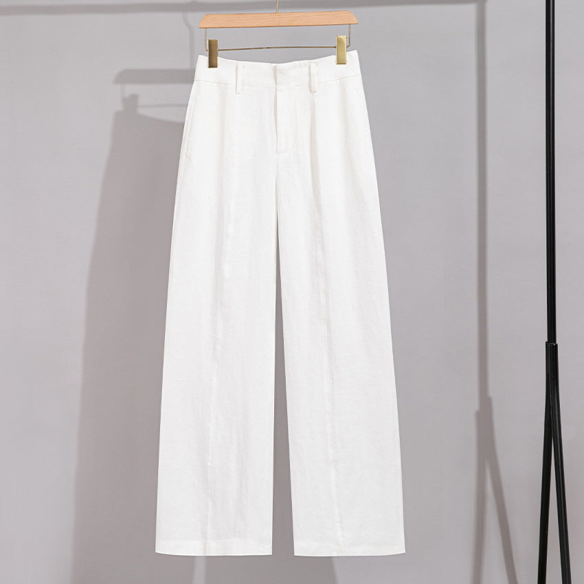 Damen Hochtaillierte Leinenhose mit weitem Bein, Bügelfalte und Gürtelschlaufen Echoarchiv