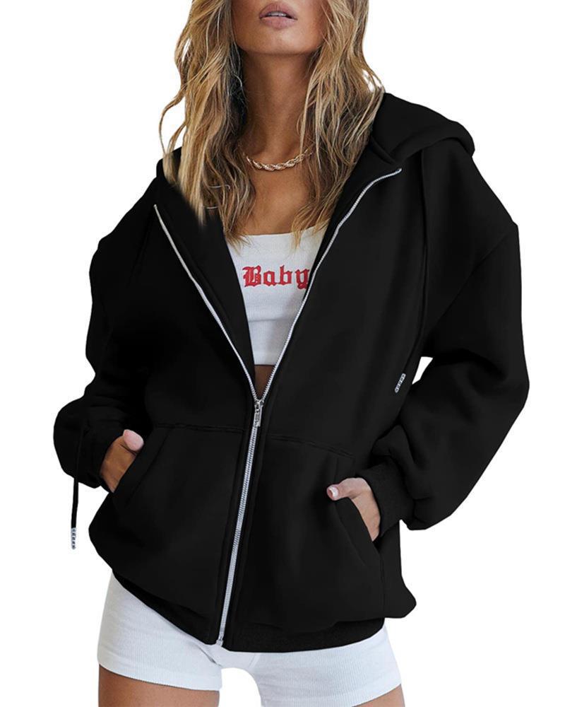 Damen nan Oversize-Kapuzenjacke mit durchgehendem Reißverschluss French-Terry, Kängurutaschen und elastischen Bündchen Echo Archiv