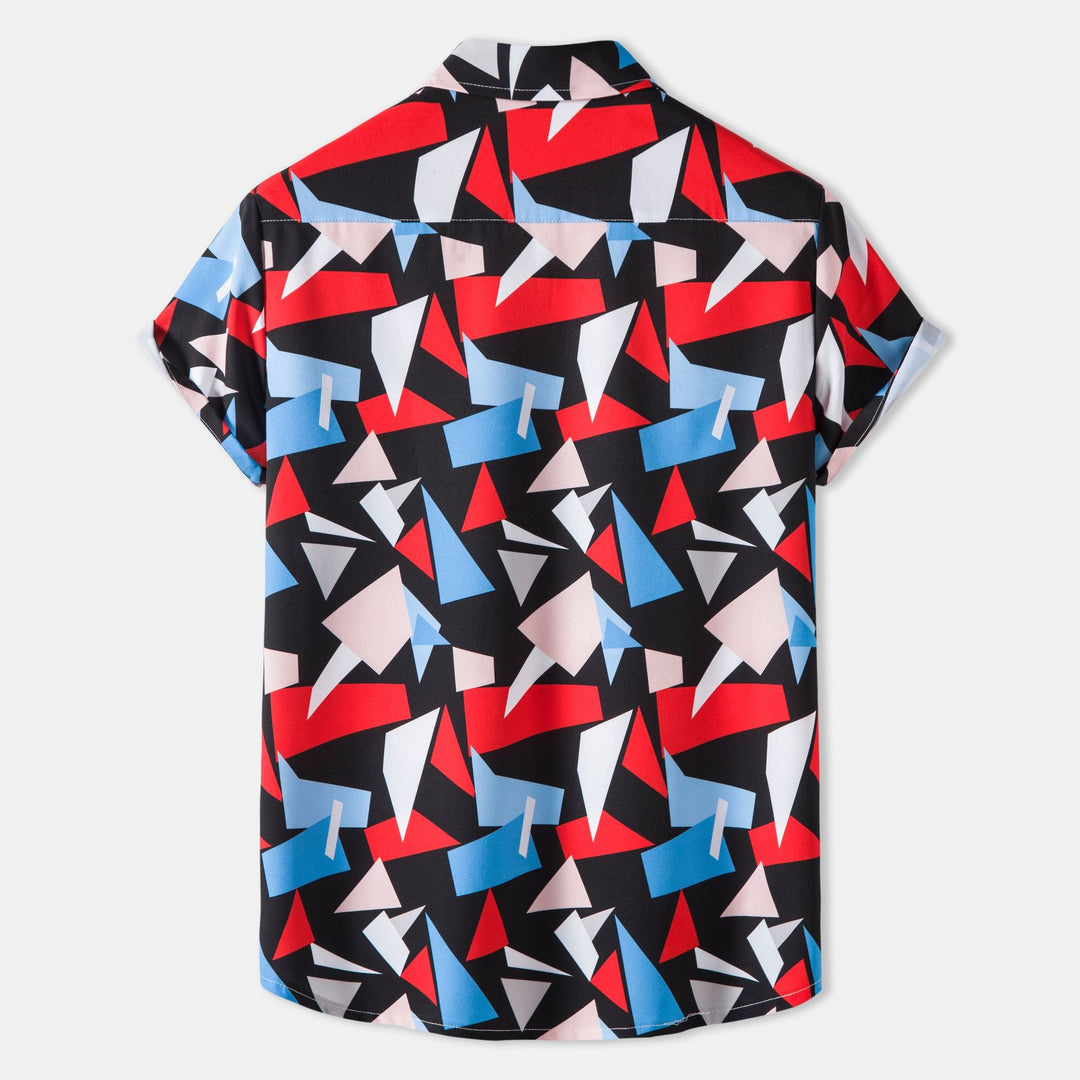 Herren Kurzarmhemd mit kreativem geometrischem Grafikdesign und praktischen Brusttaschen Echoarchiv