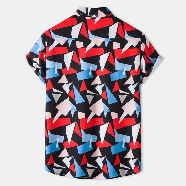 Herren Kurzarmhemd mit kreativem geometrischem Grafikdesign und praktischen Brusttaschen Echoarchiv