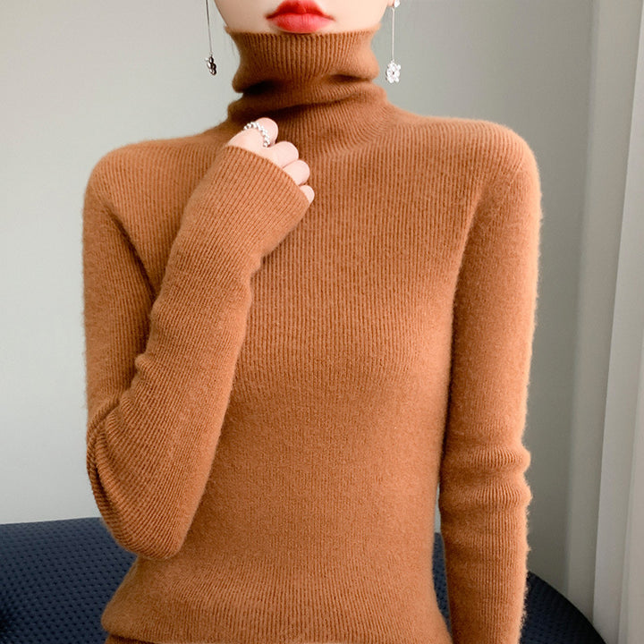 Damen Schmaler Rollkragenpullover aus Kaschmir‑Mix mit extralangem Ärmelabschluss Echoarchiv
