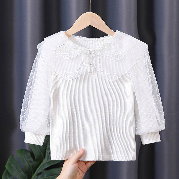 Damen elegante Bluse mit Puffärmeln und Spitzenkragen Echo Archiv