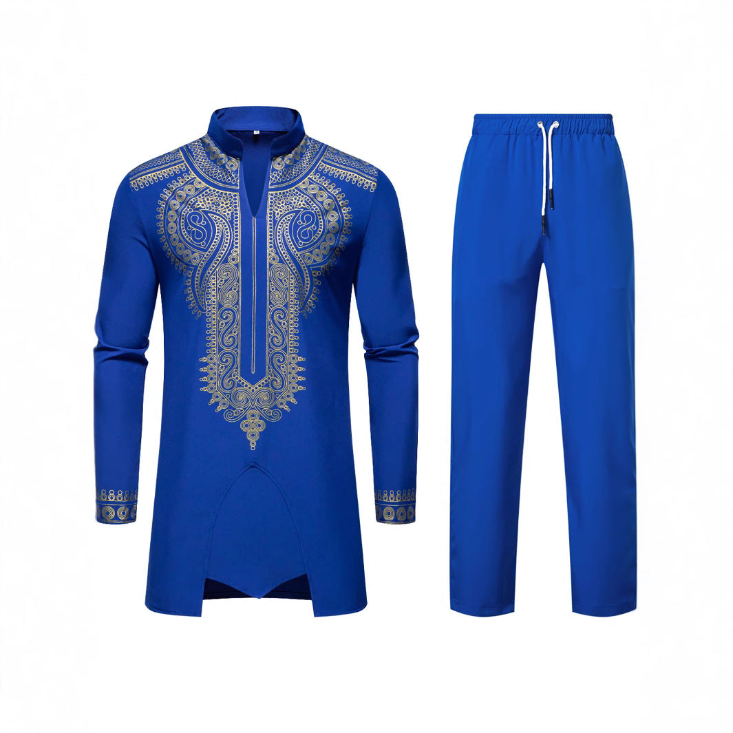 Herren Traditionelles besticktes Tunika‑Set mit Mandarinkragen und elastischer Hose Echo Archiv