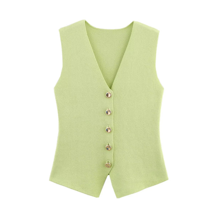 Damen taillierte Strickweste mit tiefem V-Ausschnitt und Zierknopfleiste – Veloura