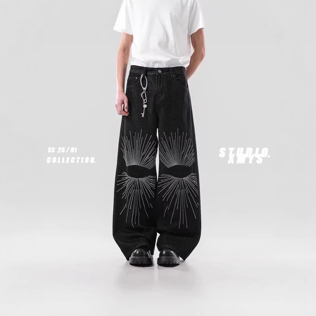 Herren Weitgeschnittene Denim-Jeans mit einzigartigem Grafikdesign Echoarchiv