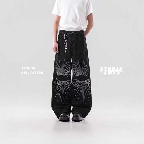 Herren Weitgeschnittene Denim-Jeans mit einzigartigem Grafikdesign Echoarchiv