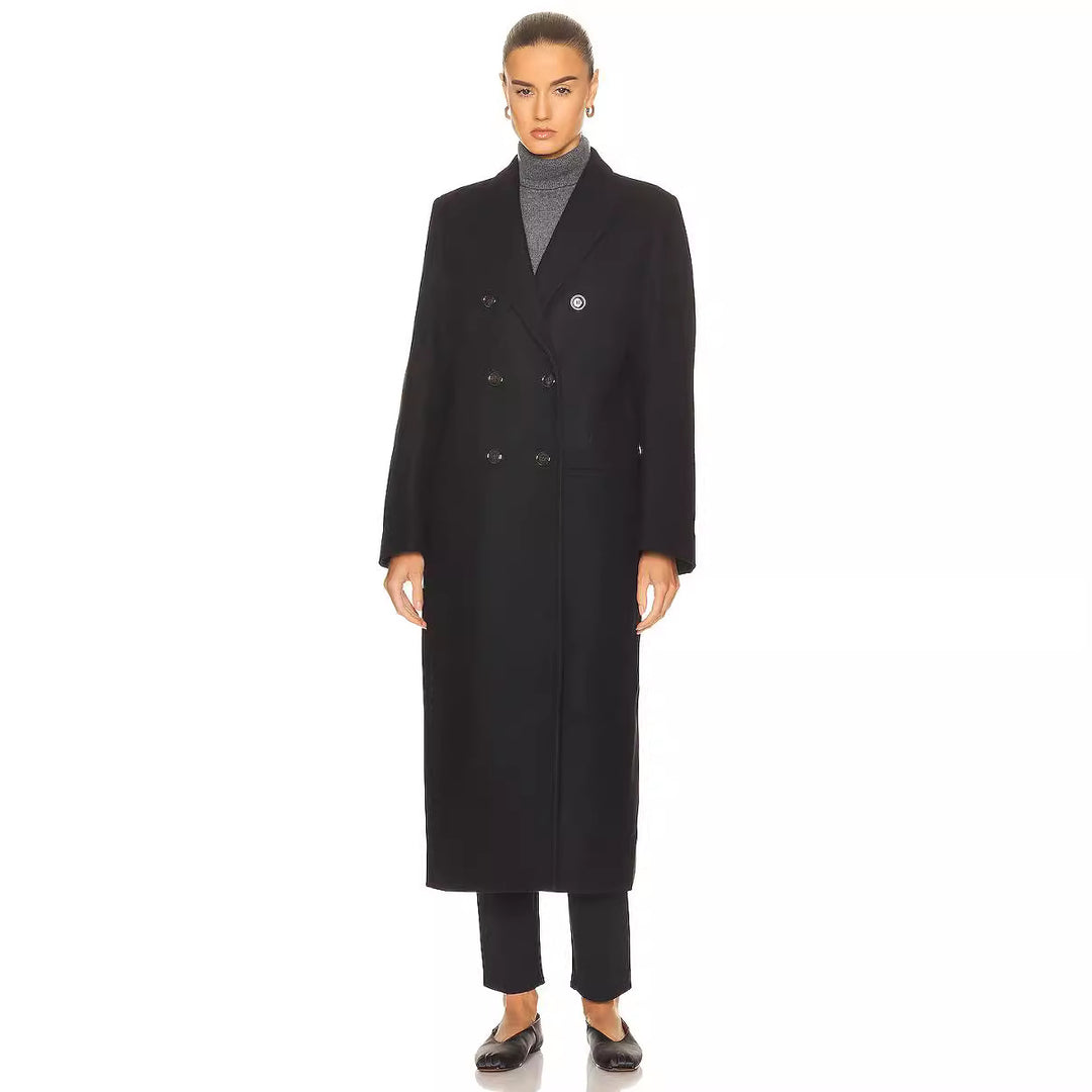 Damen Maxilanger Zweireihiger Wollmix-Longcoat mit maßgeschneidertem Finish Echoarchiv
