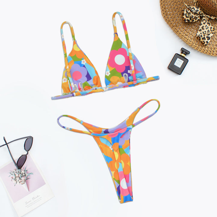 Damen Triangel-Bikini mit buntem floralem Design und eleganten Kettendetails Echo Archiv
