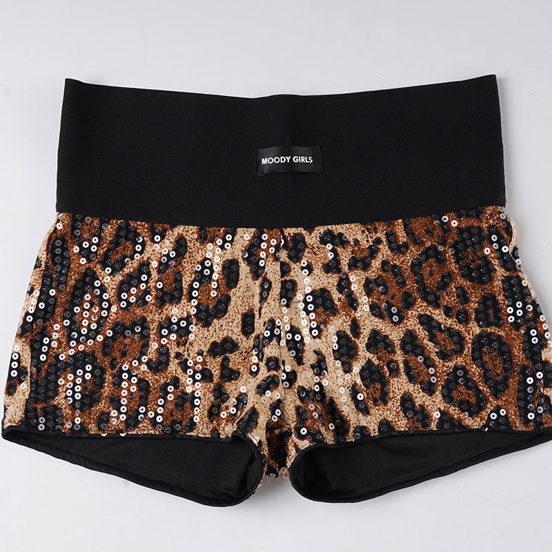 Damen Glitzerndes Minikleid mit Leopardenmuster und Spaghettiträgern Echo Archiv
