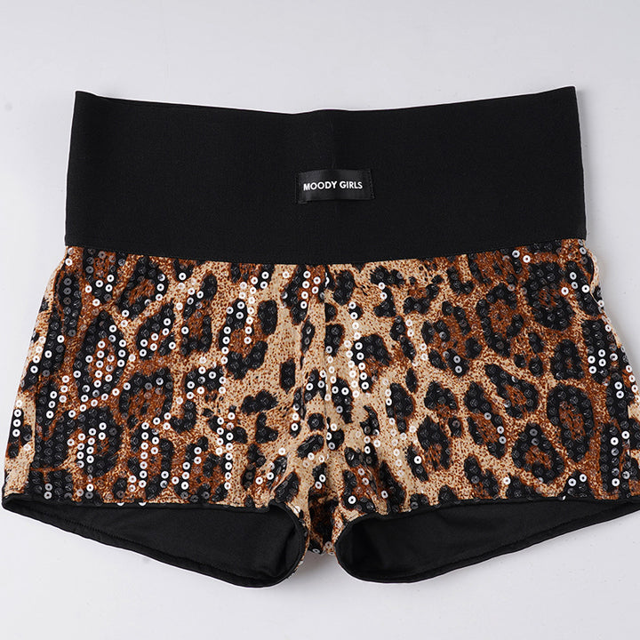 Damen Glitzerndes Minikleid mit Leopardenmuster und Spaghettiträgern Echo Archiv