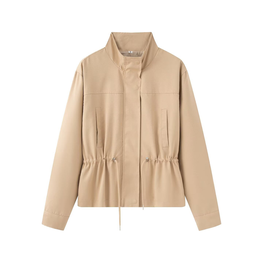 Damen Leichte Wind- und Regenjacke mit Tunnelzug-Taille und Stehkragen Echo Archiv