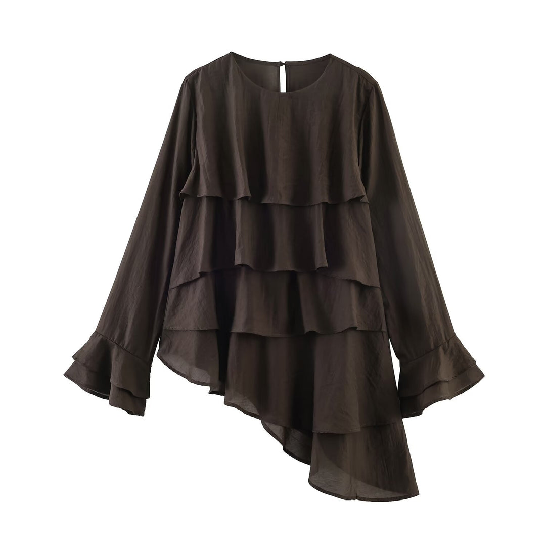 Damen Gestufte Rüschenbluse mit Glockenärmeln und asymmetrischem Saum Echo Archiv