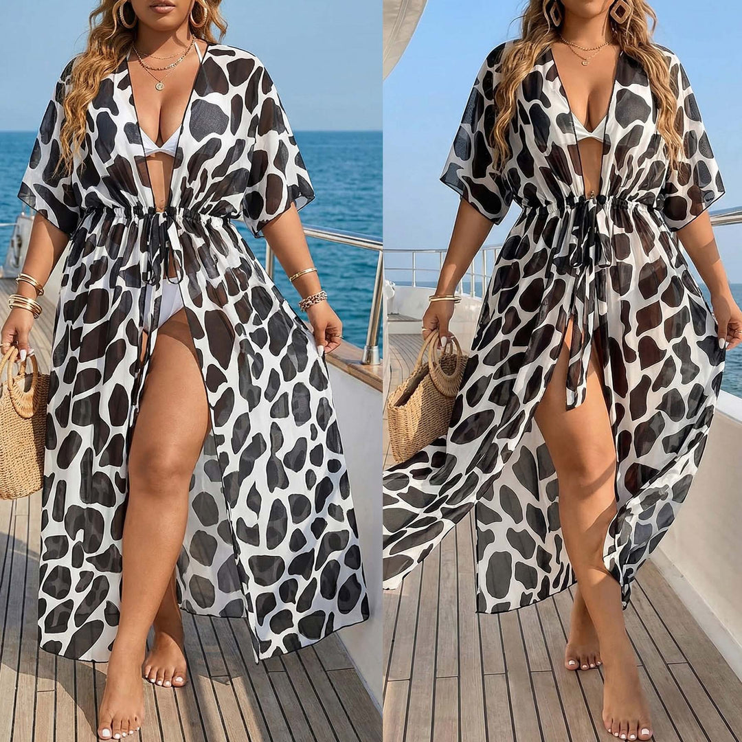 Damen transparenter Strandüberwurf mit aufregendem Animal-Print Echo Archiv