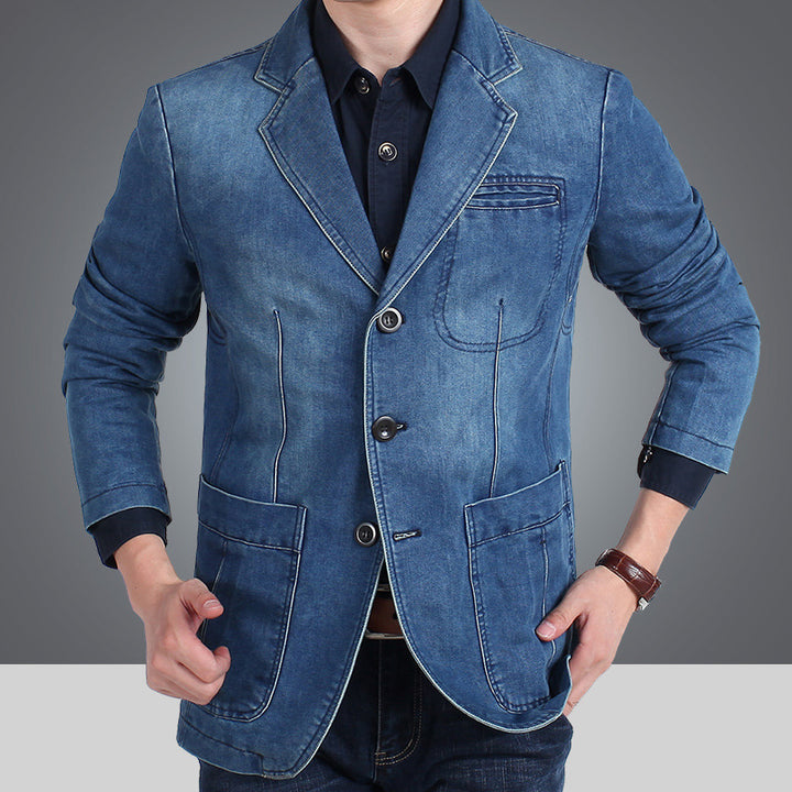 Herren nan Jeansblazer mit Used-Effekt, schmaler Schnitt, Brustleistentasche und aufgesetzten Taschen Echo Archiv