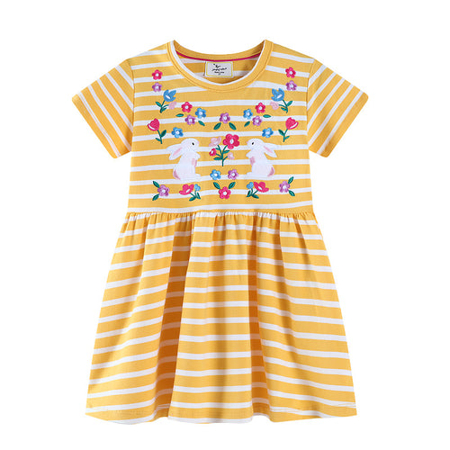 Mädchen Freizeitkleid mit gestreiftem Design und niedlichen Hasenapplikationen Echo Archiv