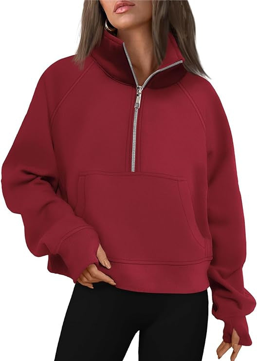 Damen nan cropped Halbzip-Sweatshirt mit hohem Stehkragen, Kängurutasche und überschnittener Schulter Echo Archiv