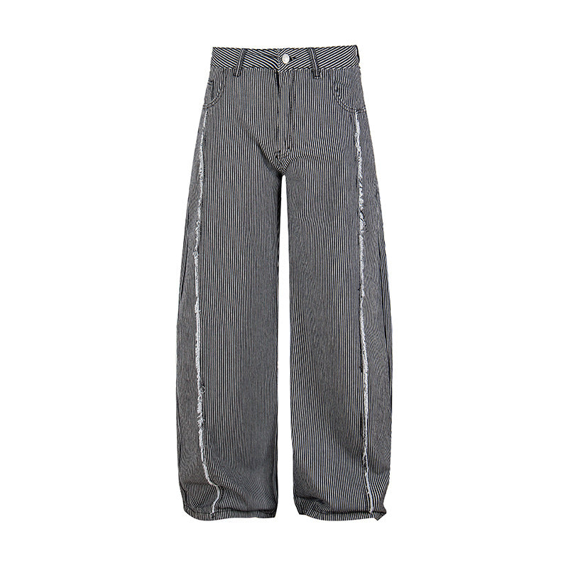 Damen Weite Culotte-Hose mit hohem Bund, Nadelstreifen und Used-Seitennaht Echoarchiv