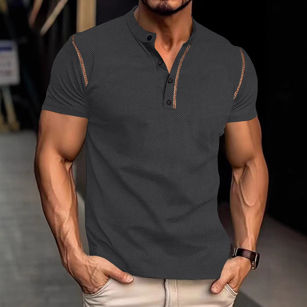 Herren nan tailliertes Struktur-Poloshirt mit Stehkragen und Zierpaspel Echo Archiv