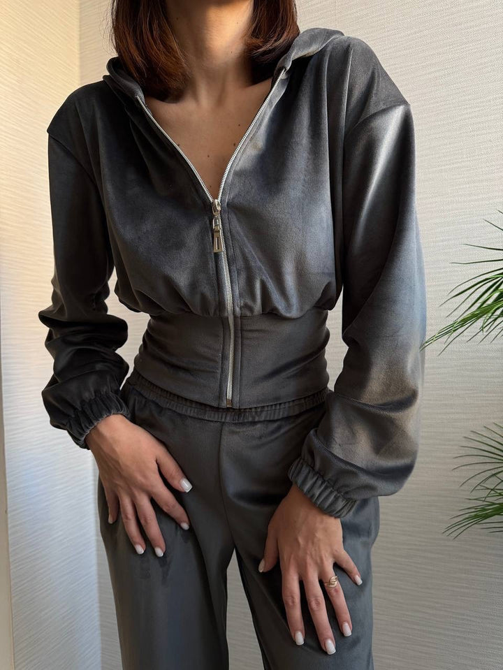 Damen Taillierte Cropped-Kapuzenjacke mit figurformendem Schlauchbund – Auréline
