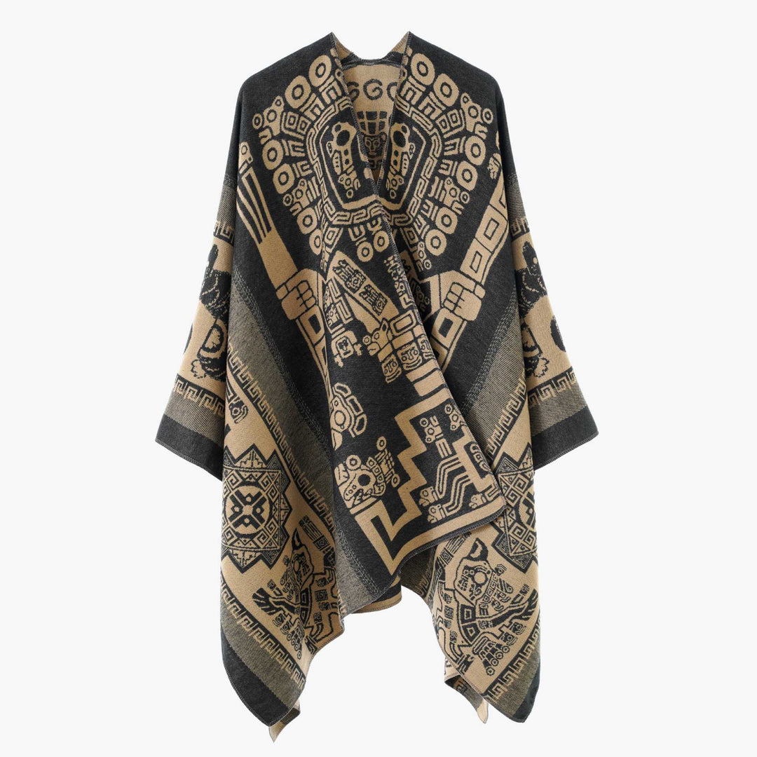 Damen Oversize-Jacquardponcho im Kimono-Stil mit grafischem Medaillonmotiv – Avérine