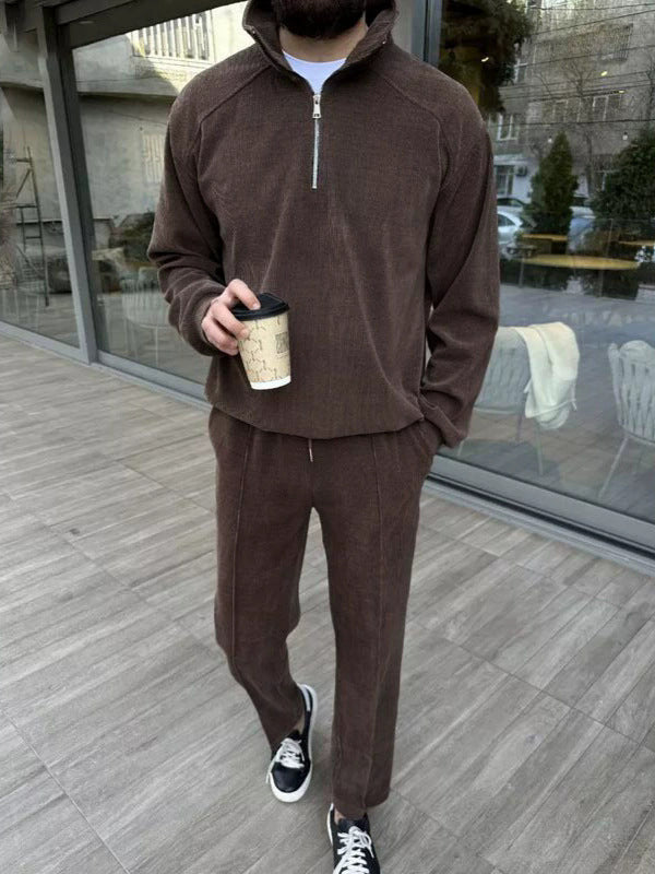 Herren modischer Fleece-Langarmpullover mit kurzem Reißverschluss Echoarchiv