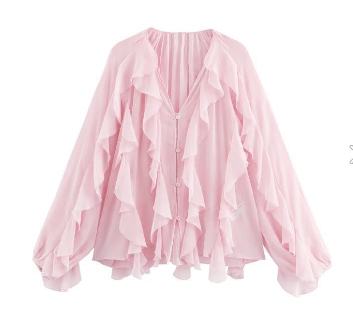 Damen Rüschenbluse mit weitem Schnitt und ballonartigen Ärmeln Echo Archiv