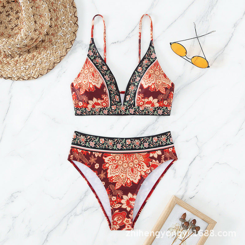Damen Hochtaillierter Bikini mit floralem Muster Echo Archiv