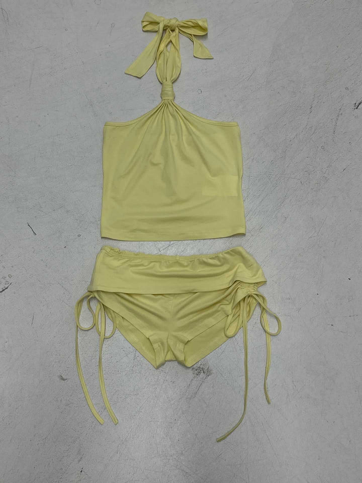 Damen hochwertiges Badeanzug-Set mit verstellbarem Haltertop und Rüschenhosen Echo Archiv