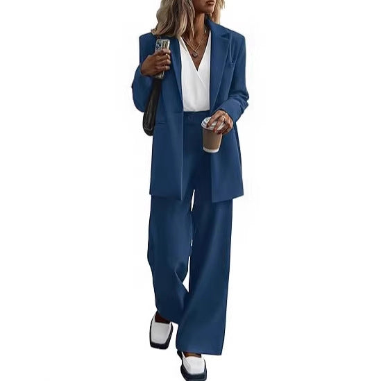 Damen Oversize-Hosenanzug mit Longblazer und weiter Bundfaltenhose – Avérine