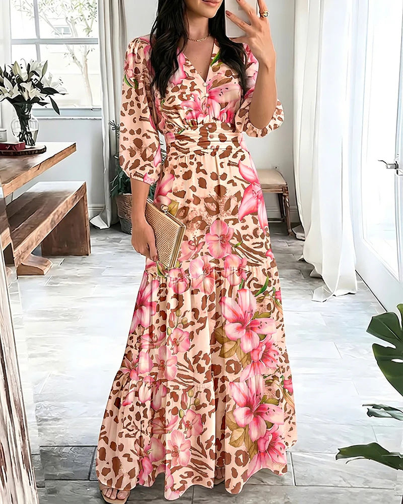 Damen Maxikleid mit Wickeloptik, V-Ausschnitt und geraffter Taillenpartie – Valéora