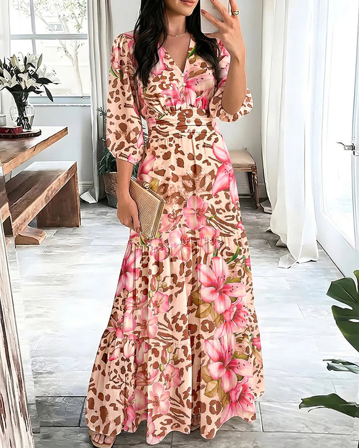 Damen Maxikleid mit Wickeloptik, V-Ausschnitt und geraffter Taillenpartie – Valéora