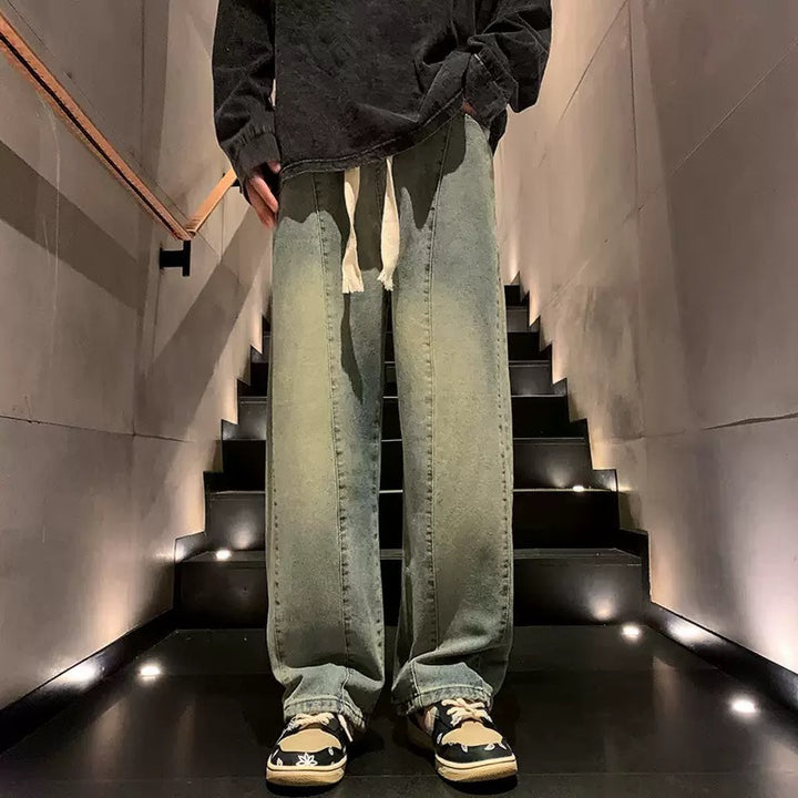 Herren weite Denim-Hose im urbanen Stil mit lässigem Schnitt und bequemem Gummizug Echoarchiv