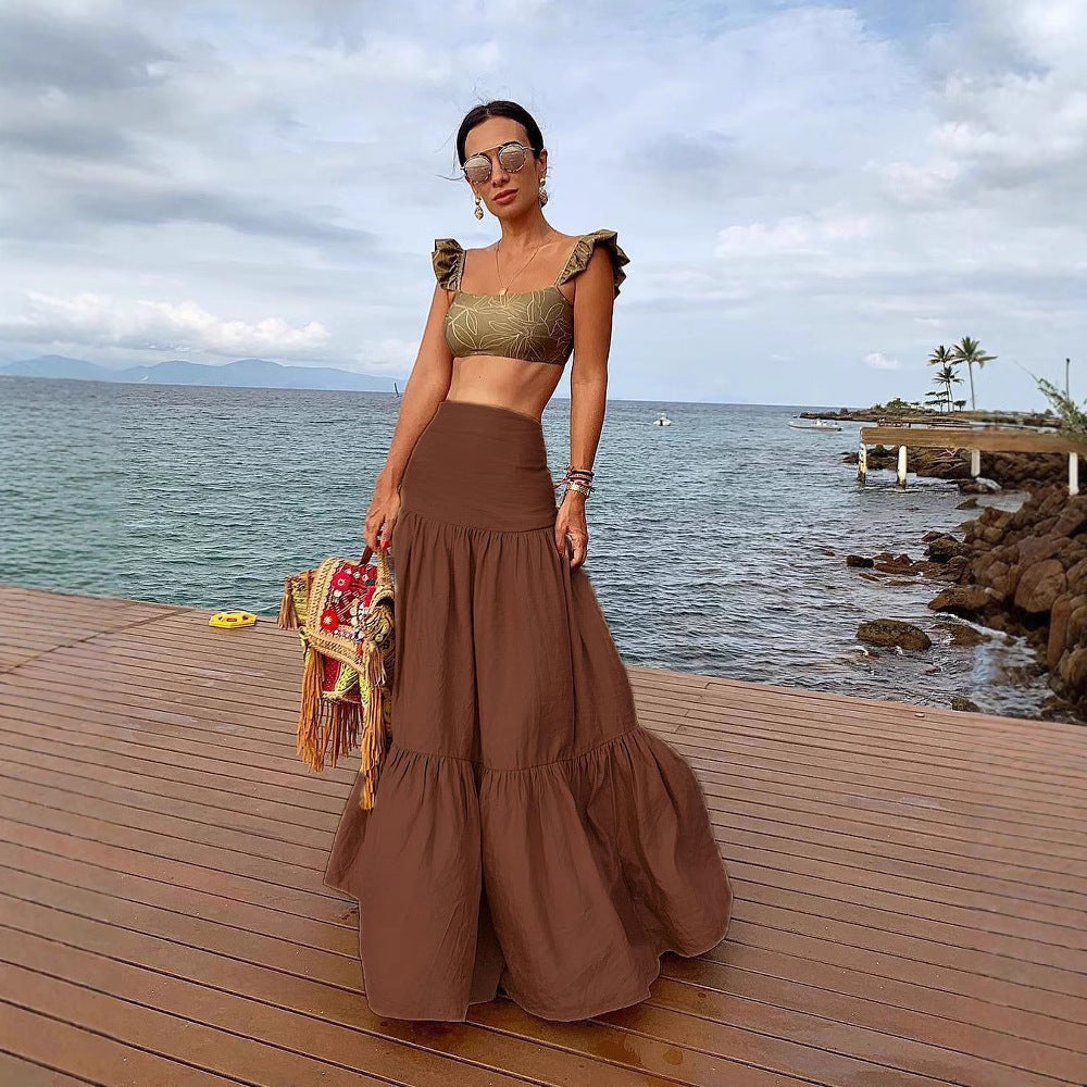 Damen Crop-Top und Rock Set mit Rüschen und floralem Muster Echo Archiv