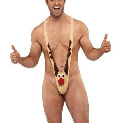 Herren  frecher Rentier Mankini Badeanzug Kostüm mit elastischem Stretch-Slip Echo Archiv