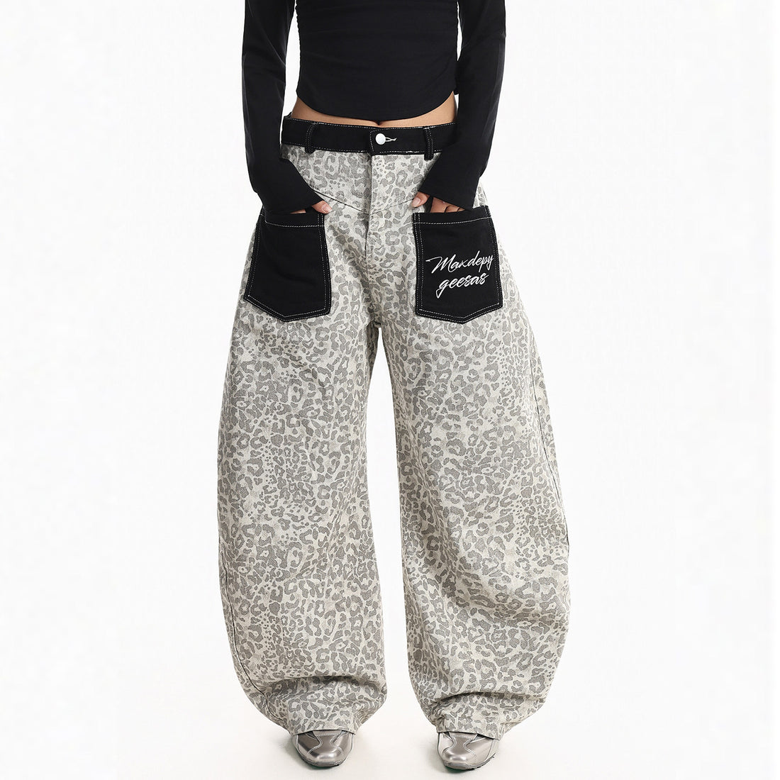 Damen Weitgeschnittene Hose mit Tierfell-Muster Echoarchiv
