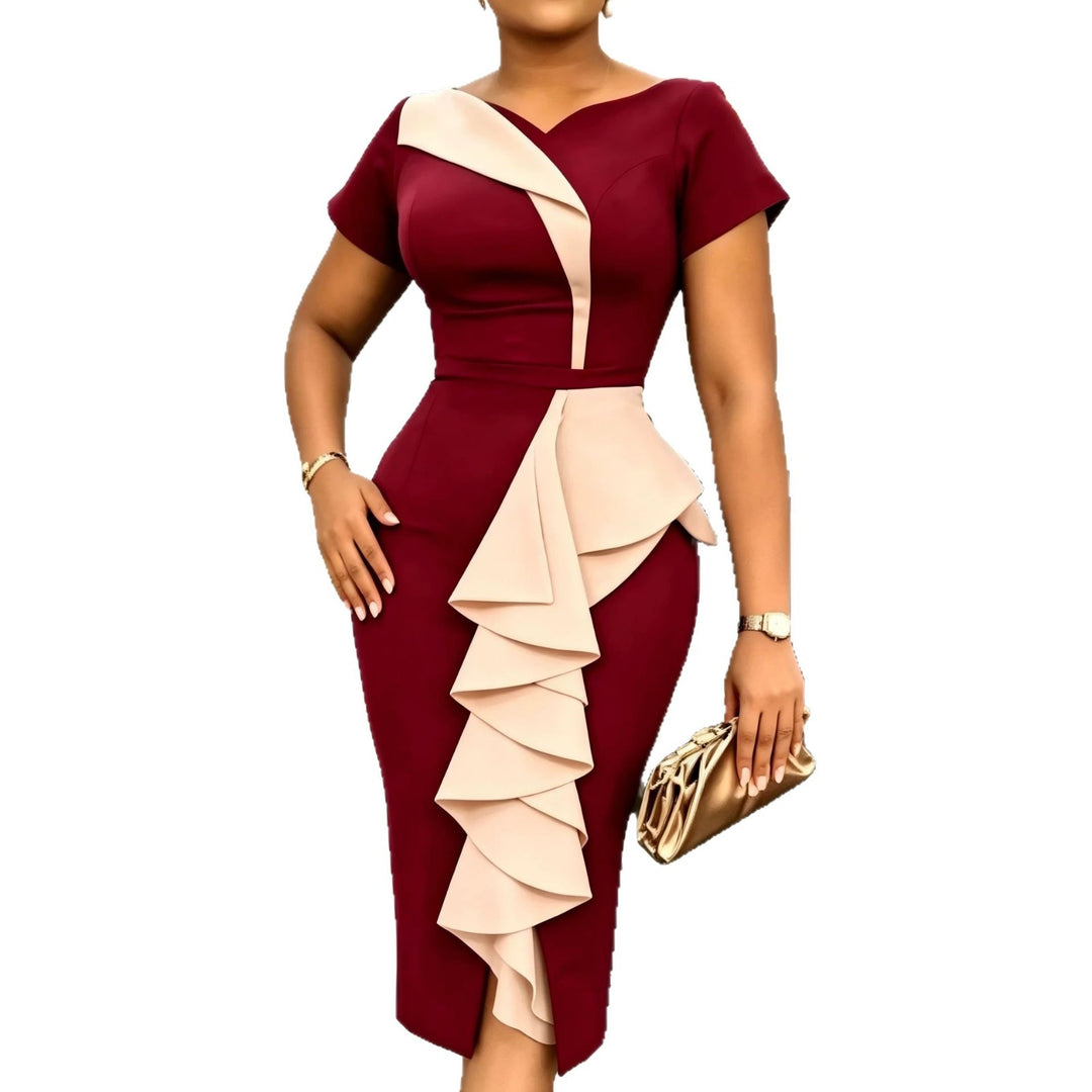 Damen Elegantes Cocktailkleid mit asymmetrischem Rüschenakzent Echo Archiv