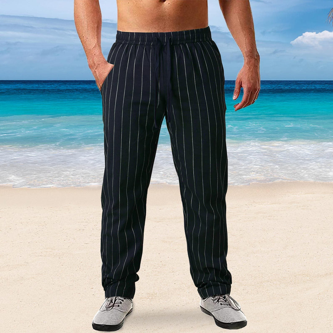 Herren lässige Streifen-Hosen aus Baumwollmix mit elastischem Bund und praktischen Eingrifftaschen Echoarchiv