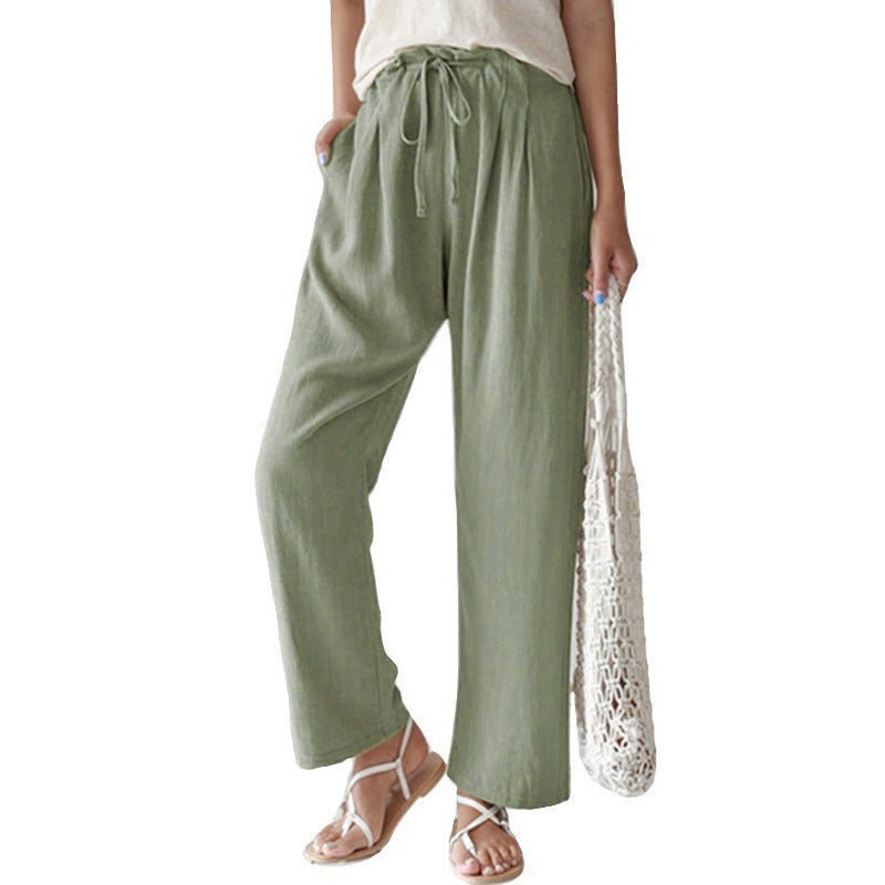 Damen nan lässige Leinenhose mit weitem Bein, elastischem Bund und Seitentaschen Echo Archiv
