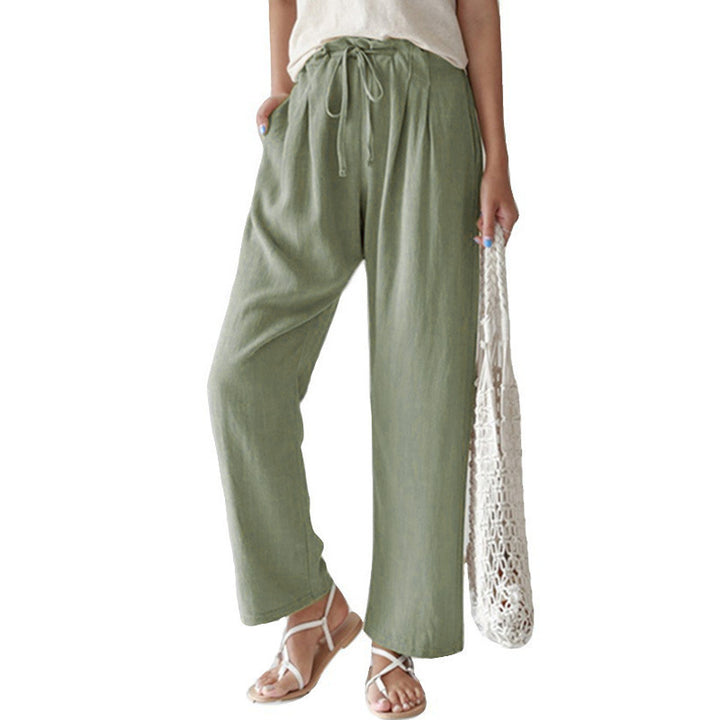 Damen nan lässige Leinenhose mit weitem Bein, elastischem Bund und Seitentaschen Echo Archiv