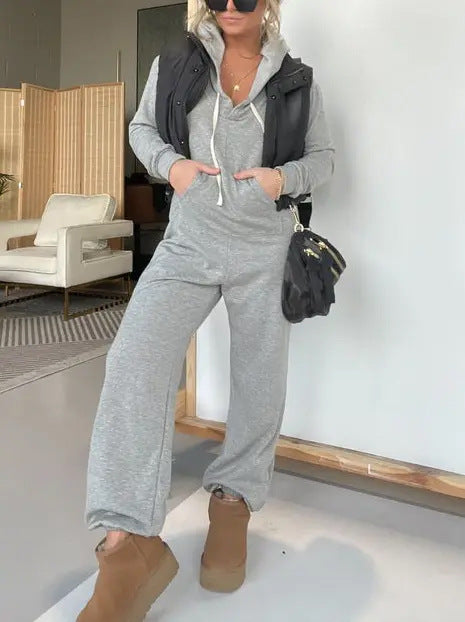 Damen Freizeit Kapuzenoverall mit weitem Bein und Känguru-Tasche Echoarchiv