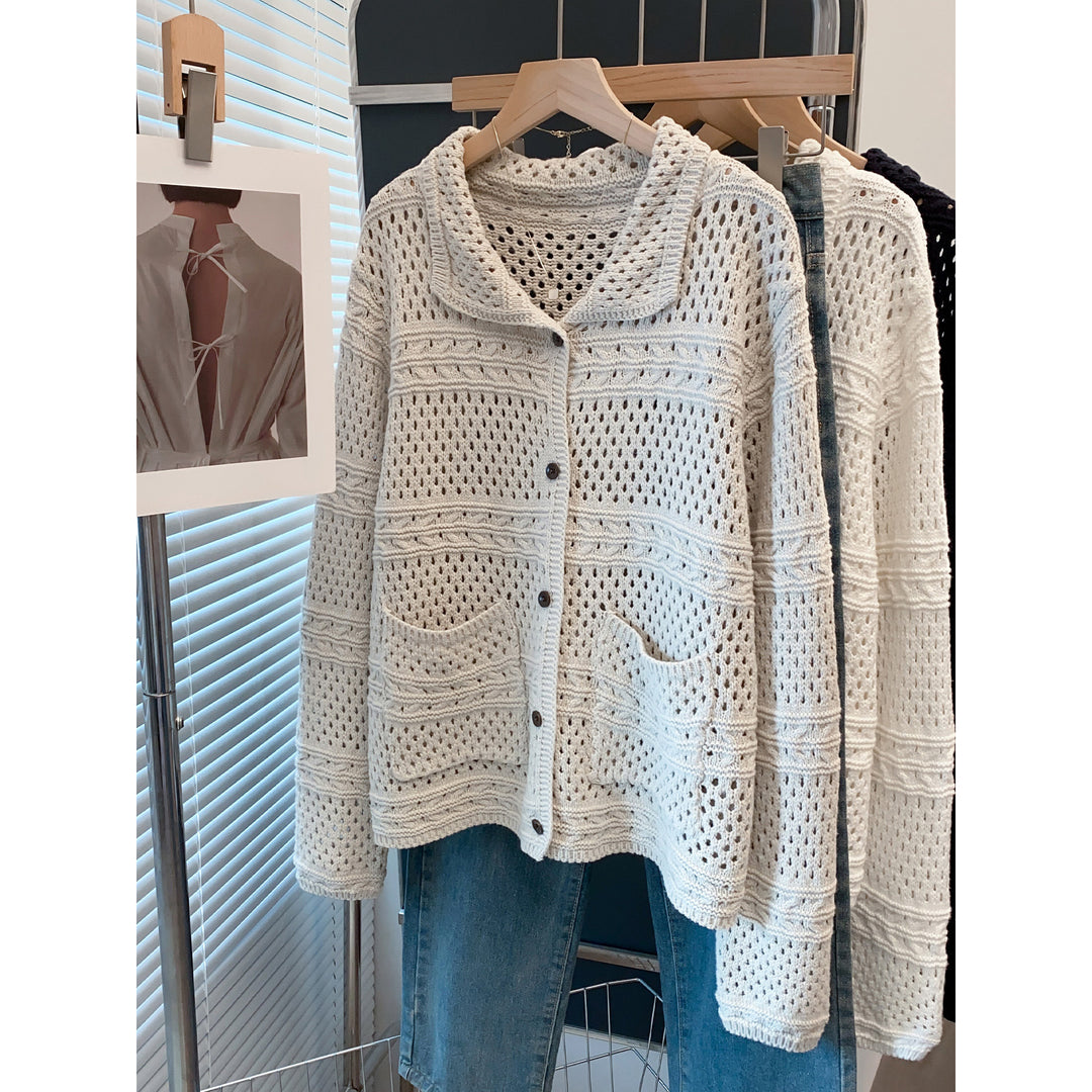 Damen Lässige Strickjacke im Lochmuster Echoarchiv
