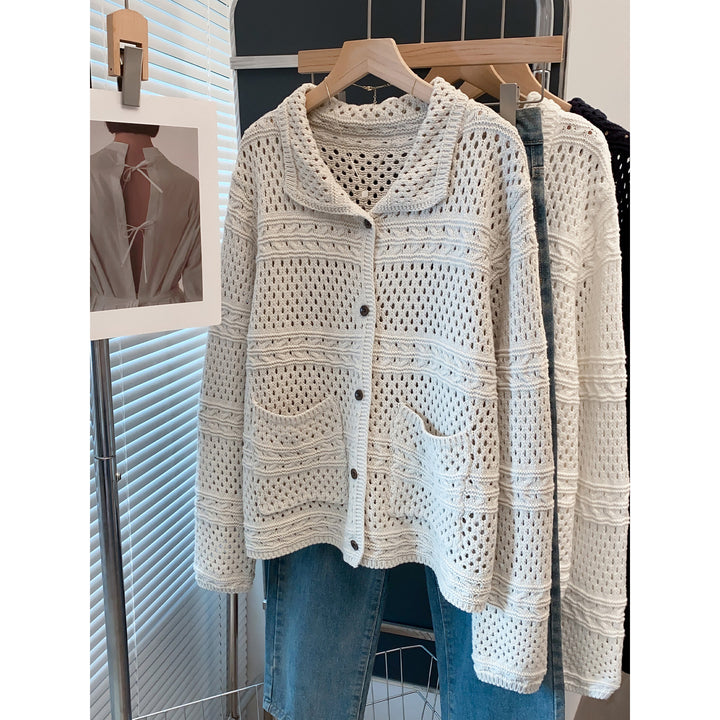 Damen Lässige Strickjacke im Lochmuster Echoarchiv