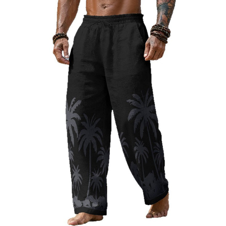Herren Lässige weite Leinenhose mit elastischem Bund und tonalem Palmenprint – Sorevano