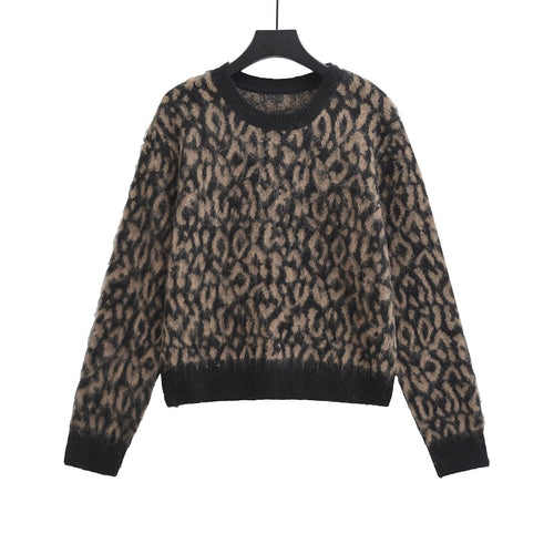 Damen Grobstrick-Pullover mit Leo-Jacquard, weichem Flor und Rundhals Echoarchiv