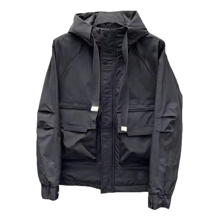 Herren Leichte Utility-Jacke mit Kapuze, mehreren Pattentaschen und verdecktem Reißverschluss Echoarchiv