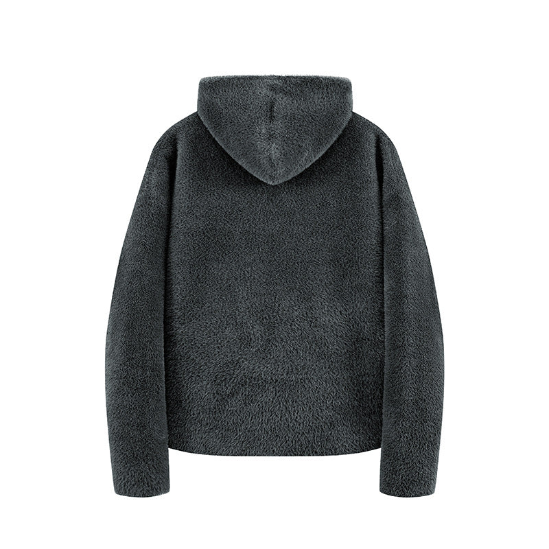 Damen Kurz geschnittene Teddy-Fleece-Kapuzenjacke mit Metall-Reißverschluss Echoarchiv