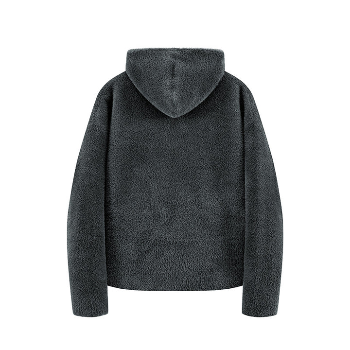 Damen Kurz geschnittene Teddy-Fleece-Kapuzenjacke mit Metall-Reißverschluss Echoarchiv