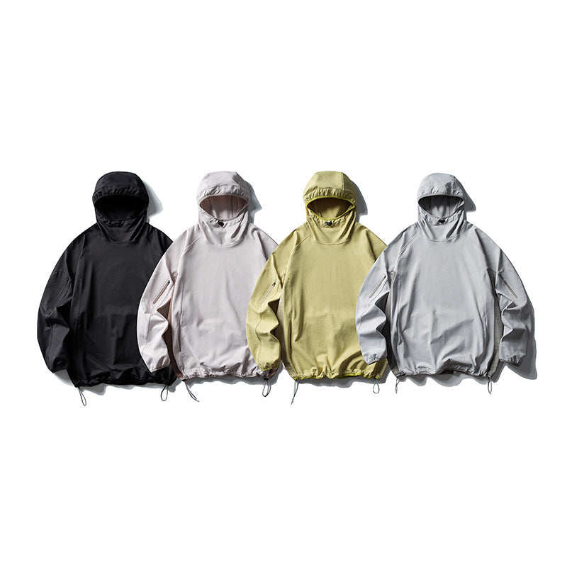 Unisex Leichter technischer Kapuzen-Anorak mit Raglanärmeln, Ärmeltaschen und Kordelzug Echoarchiv