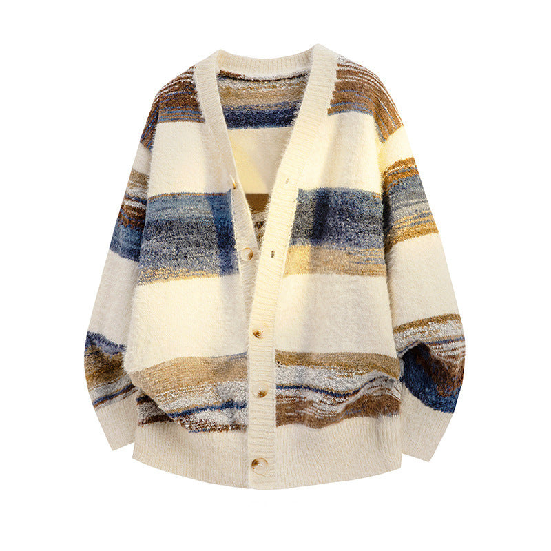 Damen Modische Strickjacke mit Blockstreifen Echoarchiv